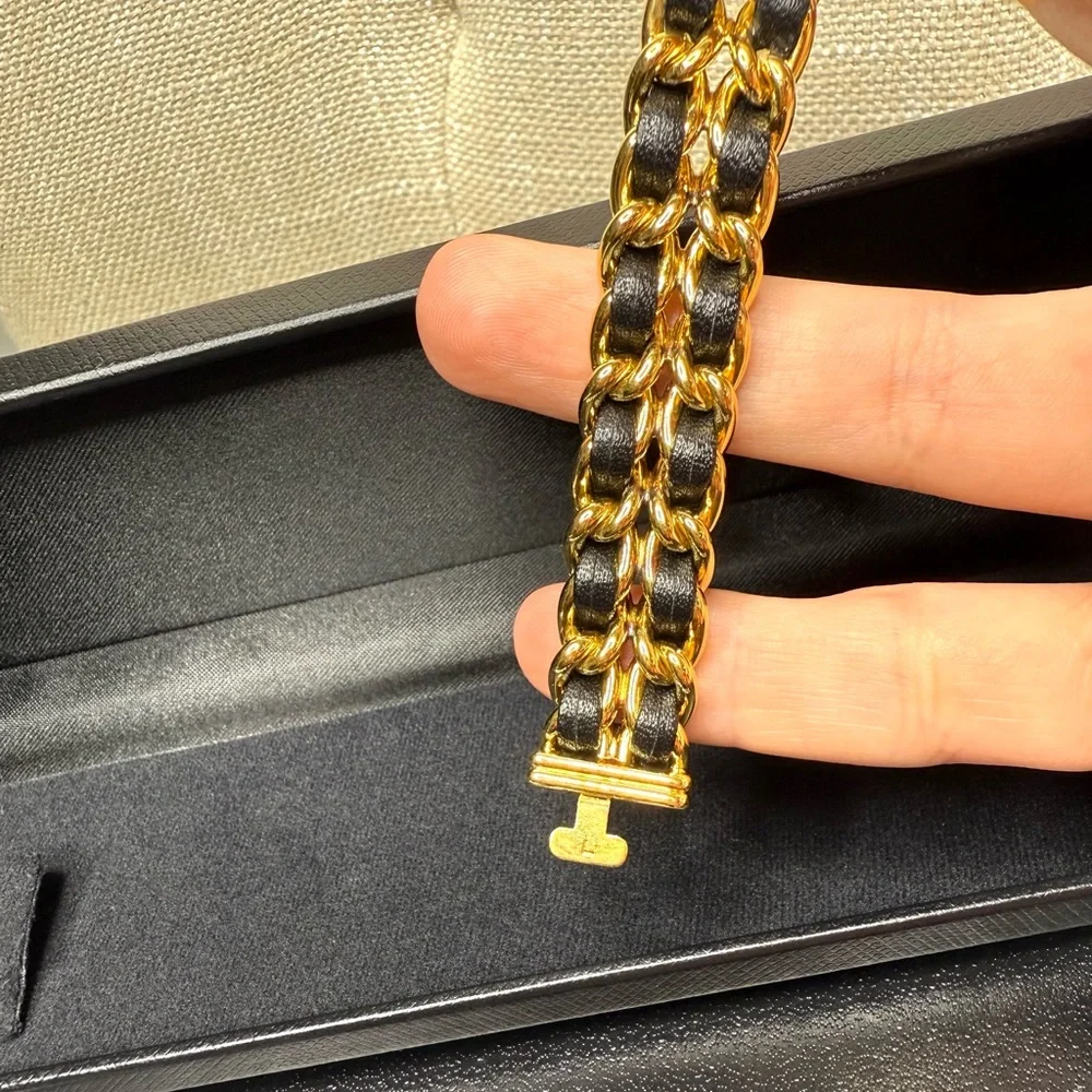 Authentic CHANEL Premiere watch gold black size L